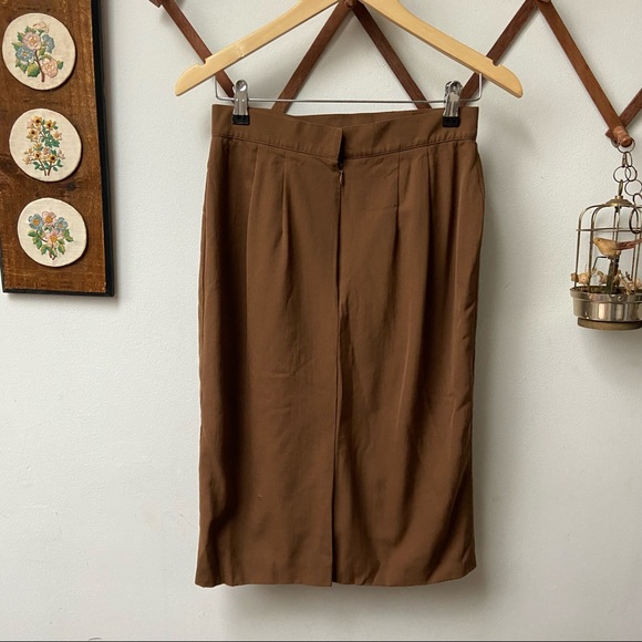 70s Vintage Wool Brown Minimalist Skirt size 8 - Picture 5 of 8